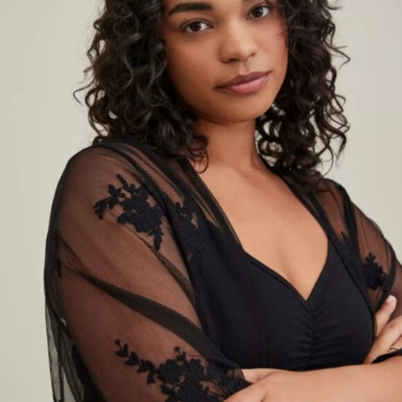NEW Torrid 4X 26 Black Embroidery Mesh Kimono Cardigan Shawl - Picture 2 of 6
